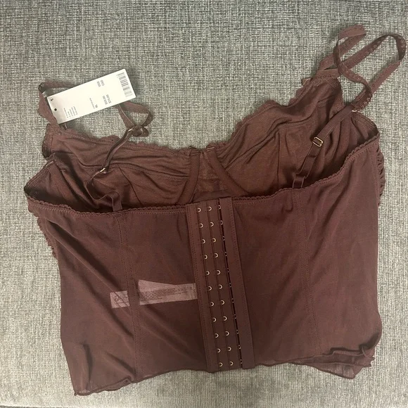 NWT UO Out From Under Jazz Club Lace Trim Corset in Chocolate XL - Picture 6 of 8